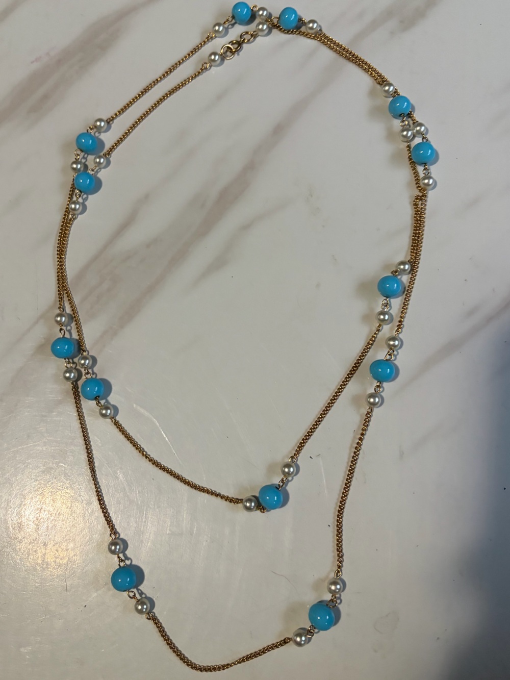 2/$35 Gold Chain Necklace with Turquoise Beads